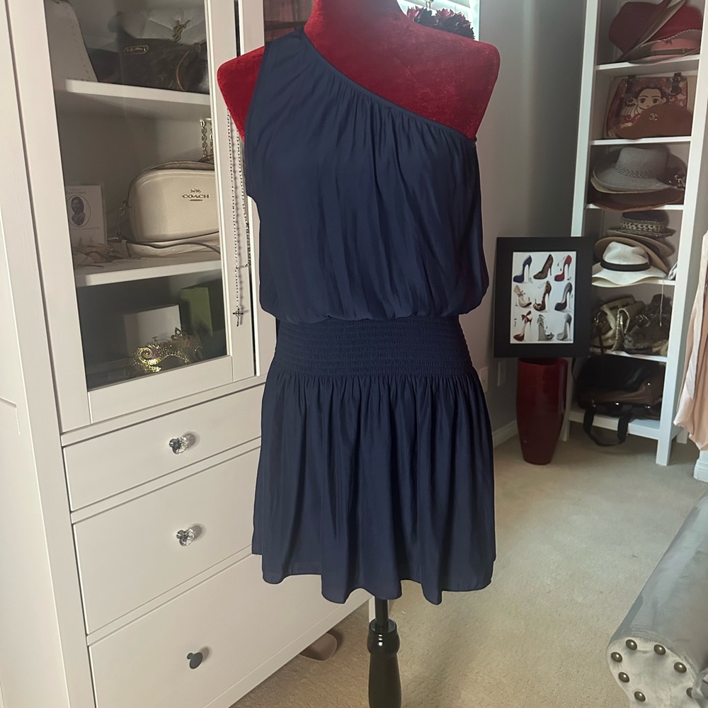 Ramy Brook Blue One Shoulder Pleated Sundress